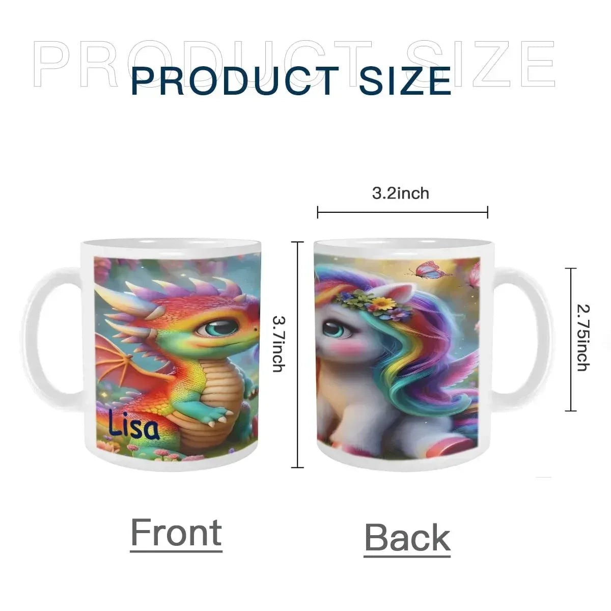 Personalized Unicorn Dragon Mug | Custom Name | Baby Rainbow Dragon & Unicorn Fantasy Ceramic Gift