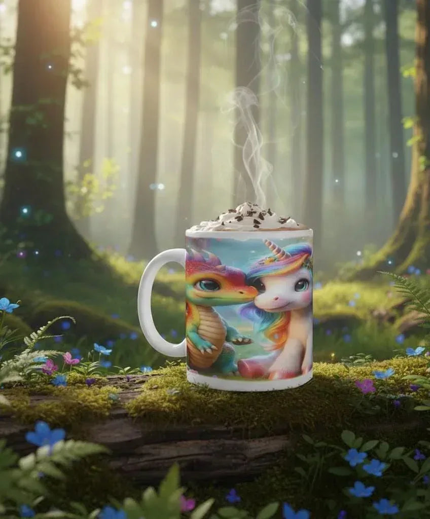 Personalized Unicorn Dragon Mug | Custom Name | Baby Rainbow Dragon & Unicorn Fantasy Ceramic Gift