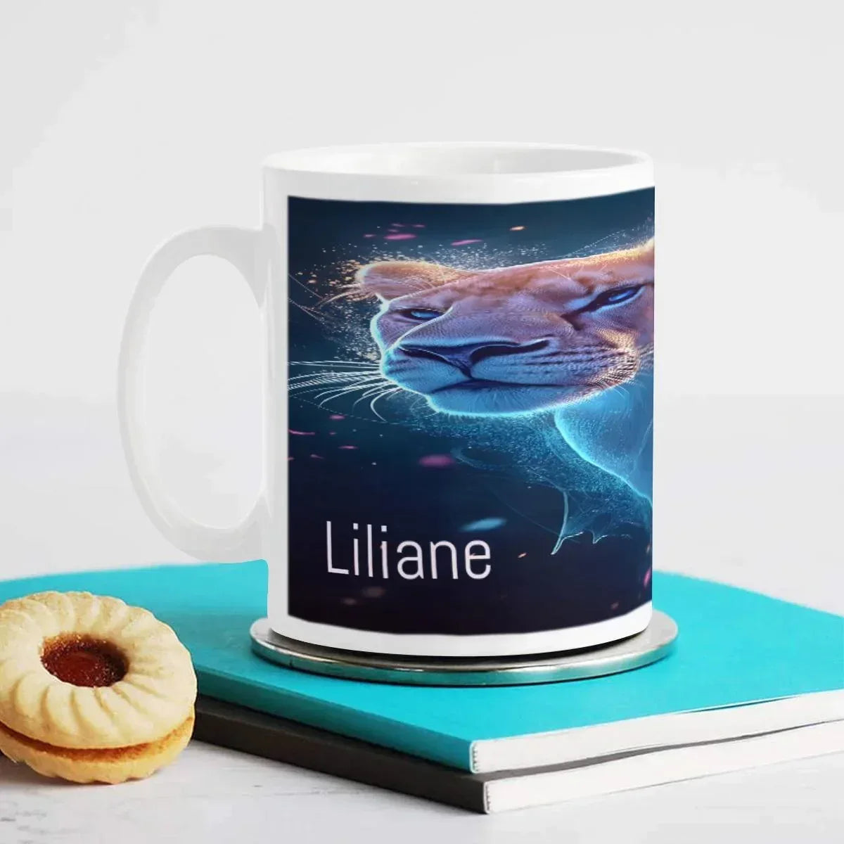 Personalized Cosmic Lioness Coffee Mug | Custom Name | 11 oz Ceramic Gift