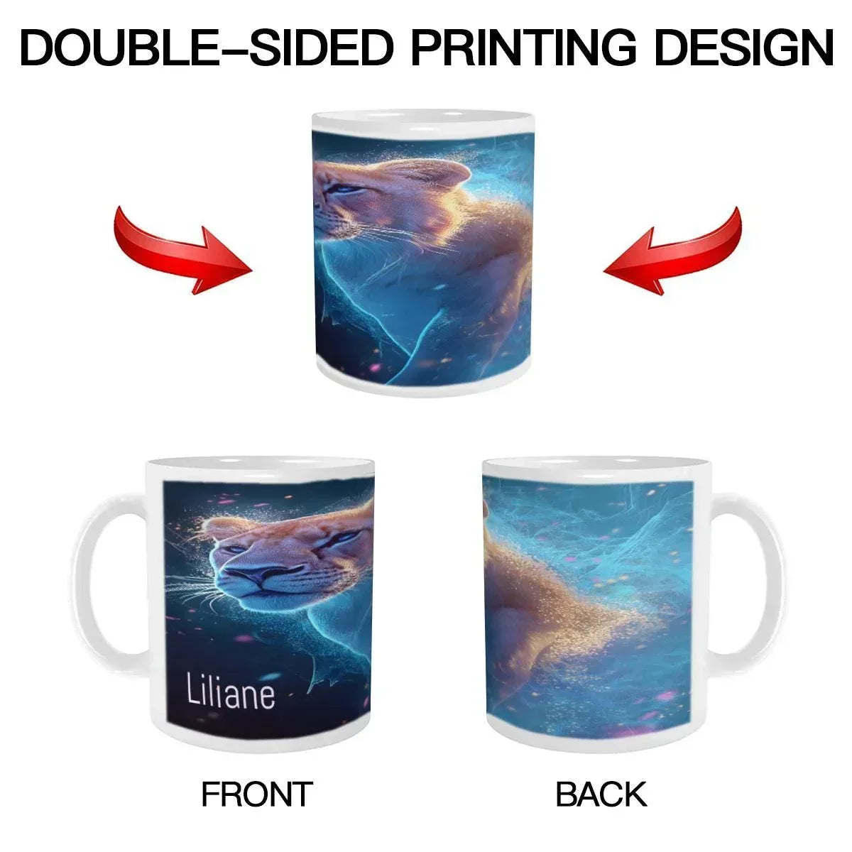 Personalized Cosmic Lioness Coffee Mug | Custom Name | 11 oz Ceramic Gift