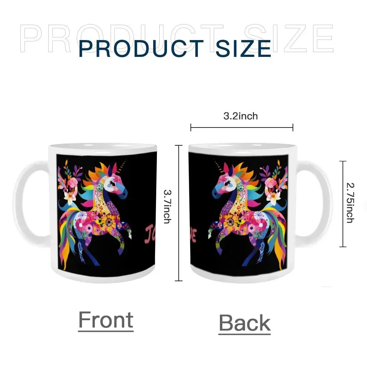 Personalized Rainbow Unicorn Mug | Custom Name | Black 11 oz Ceramic Coffee Tea Cup Gift