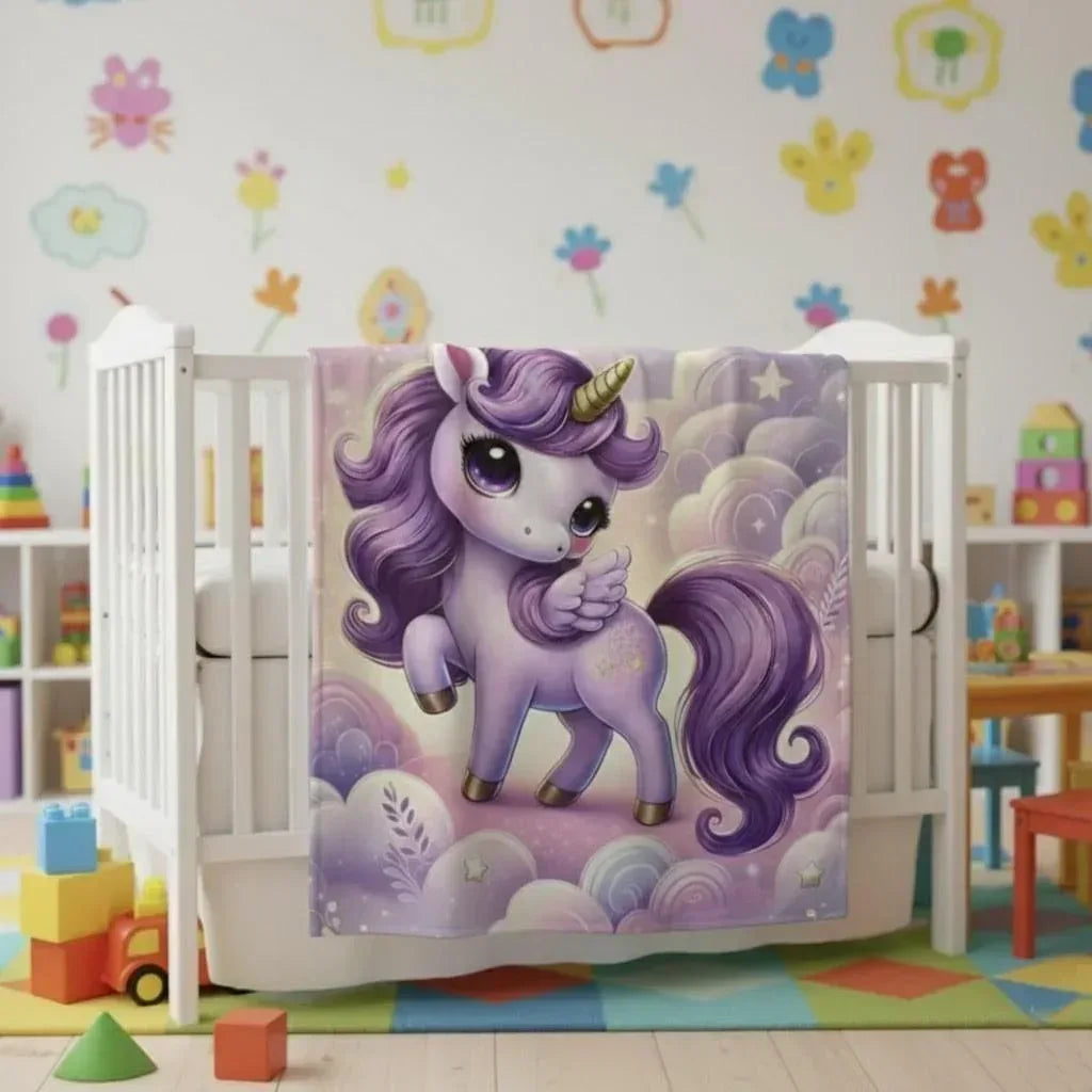 Personalized Purple Unicorn Blanket | Custom Name | Starry Cloud Flannel Fleece Throw Gift