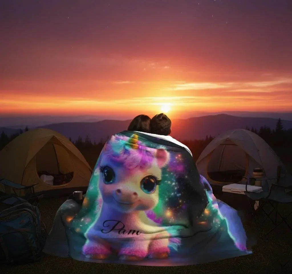 Personalized Cosmic Unicorn Blanket | Custom Name | Rainbow Galaxy Fleece Throw Gift
