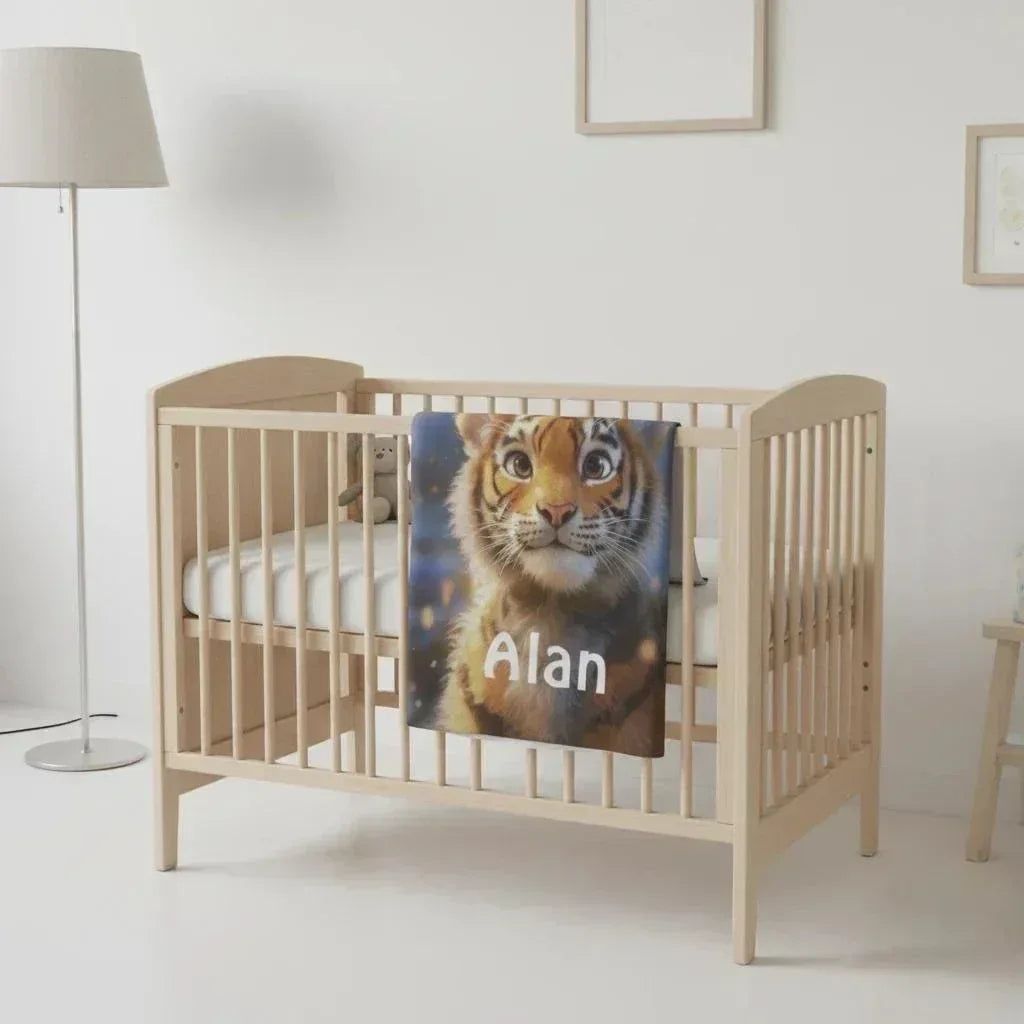 Personalized Tiger Blanket | Custom Name | Orange Tiger Cub Jungle Fleece Throw Gift