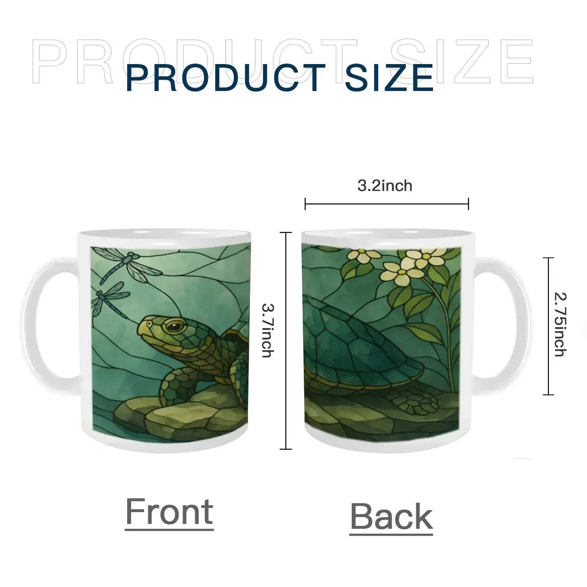 Stained Glass Sea Turtle Mug | Tiffany Style Art | Turtle and Dragonfly Teal Green Water Scene 11oz Ceramic Coffee Tea Cup Gift