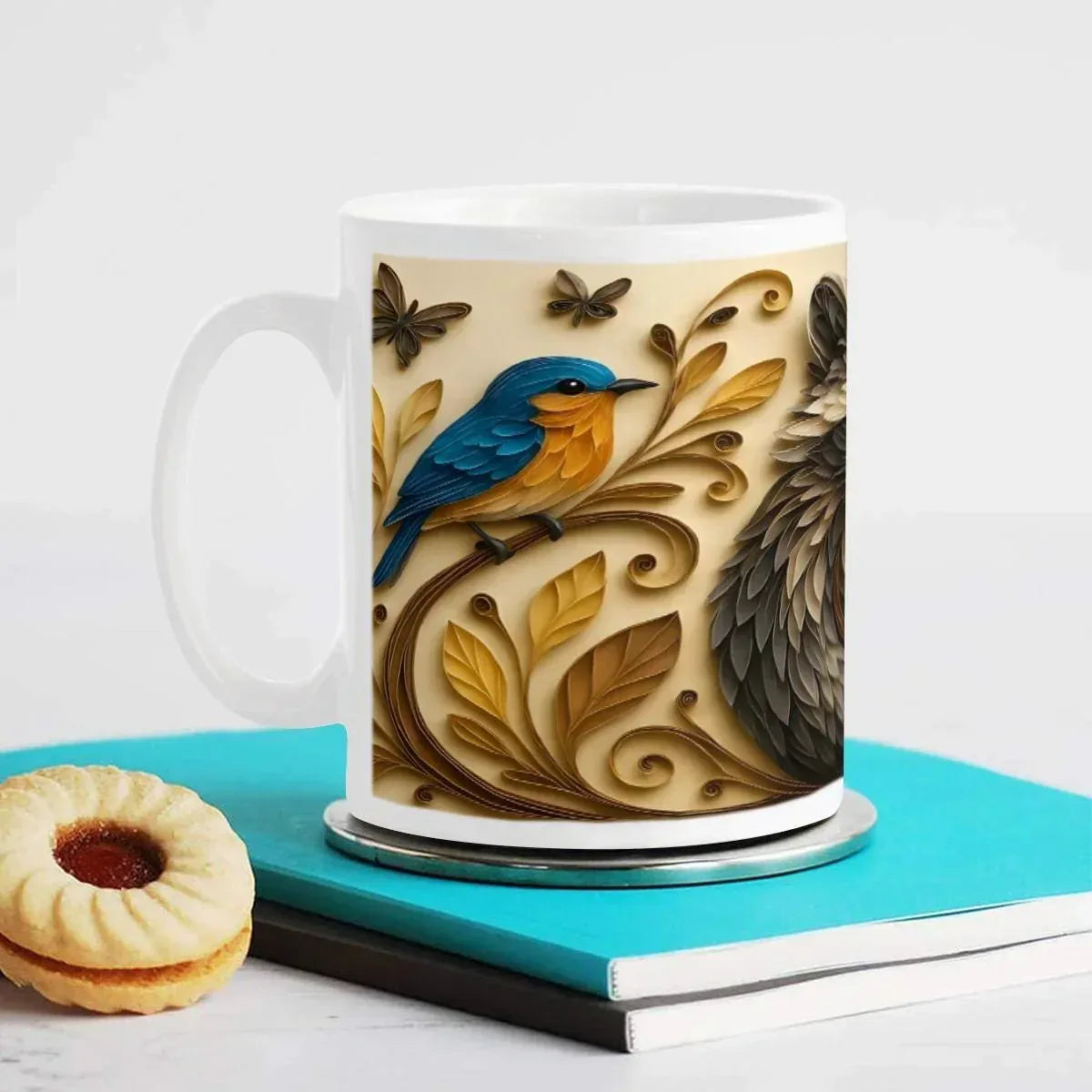 Whimsical Raccoon Mug | 3D Quilling Art Style | Woodland Animal Coffee & Tea Ceramic Gift