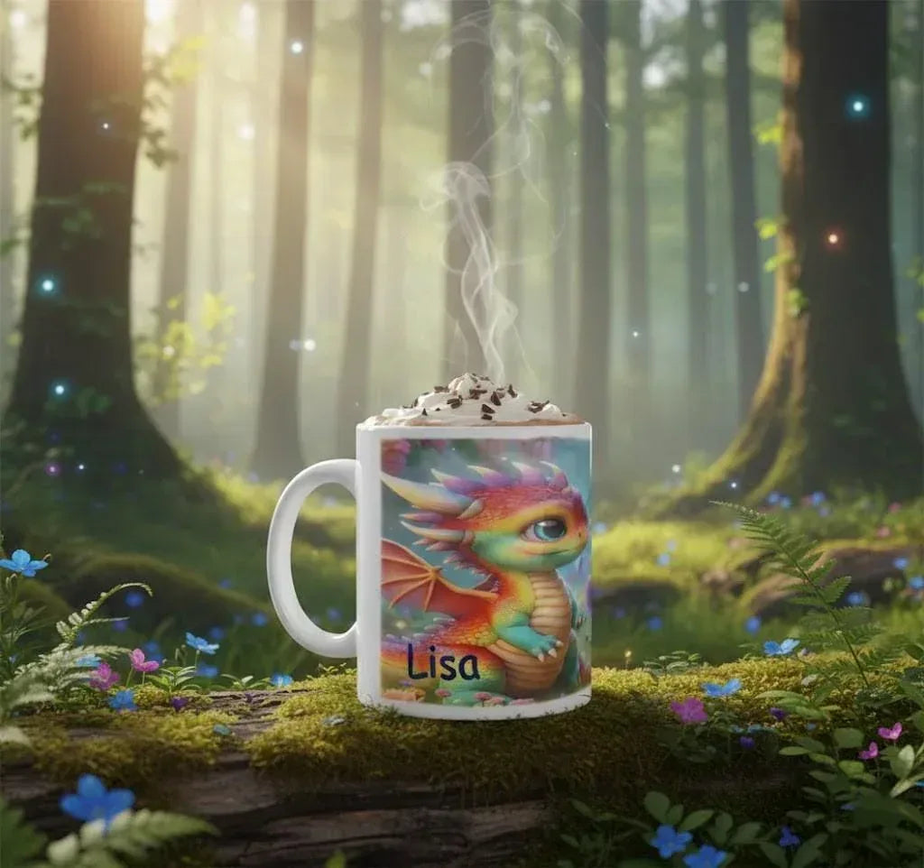 Personalized Unicorn Dragon Mug | Custom Name | Baby Rainbow Dragon & Unicorn Fantasy Ceramic Gift