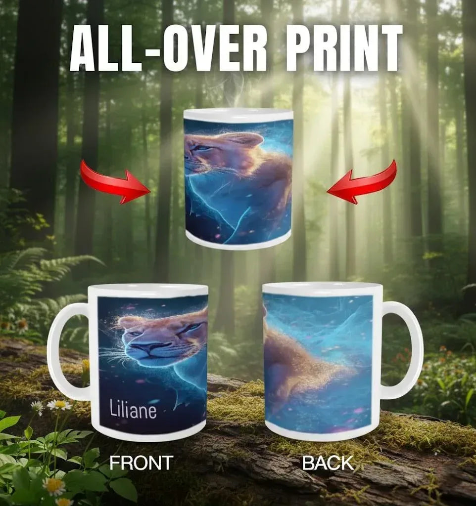 Personalized Cosmic Lioness Coffee Mug | Custom Name | 11 oz Ceramic Gift