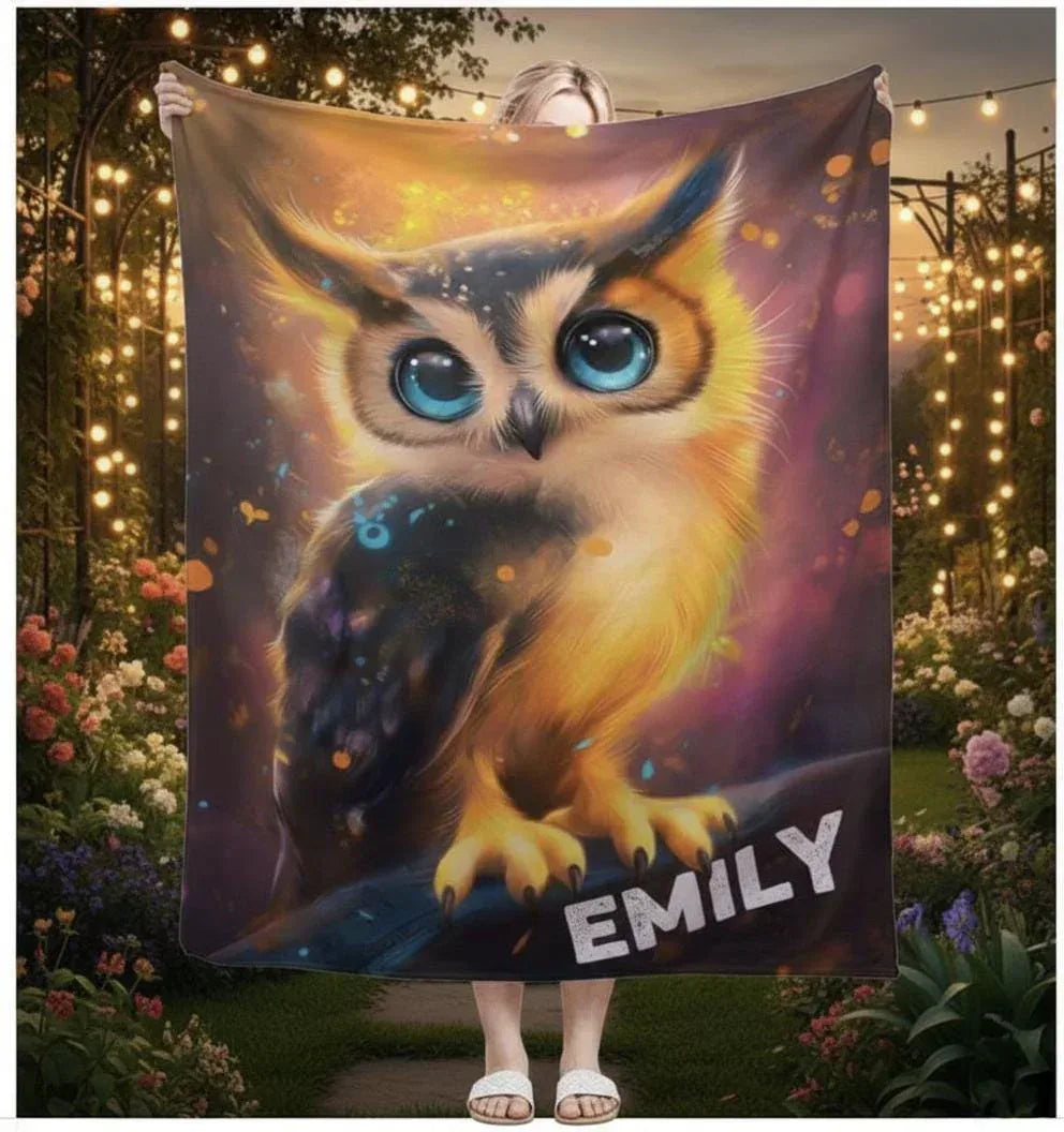 Personalized Cosmic Owl Blanket | Custom Name | Gothic Halloween Galaxy Gift