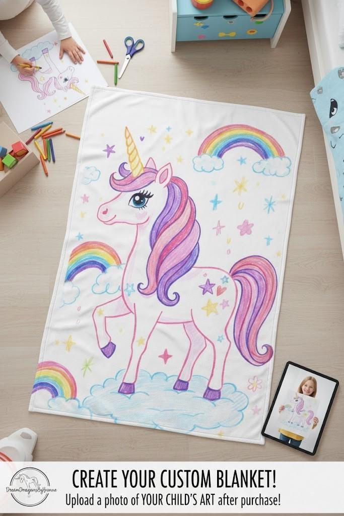 Personalized Picture Blanket | Custom Photo & Kids Drawing Art Fleece Throw Gift