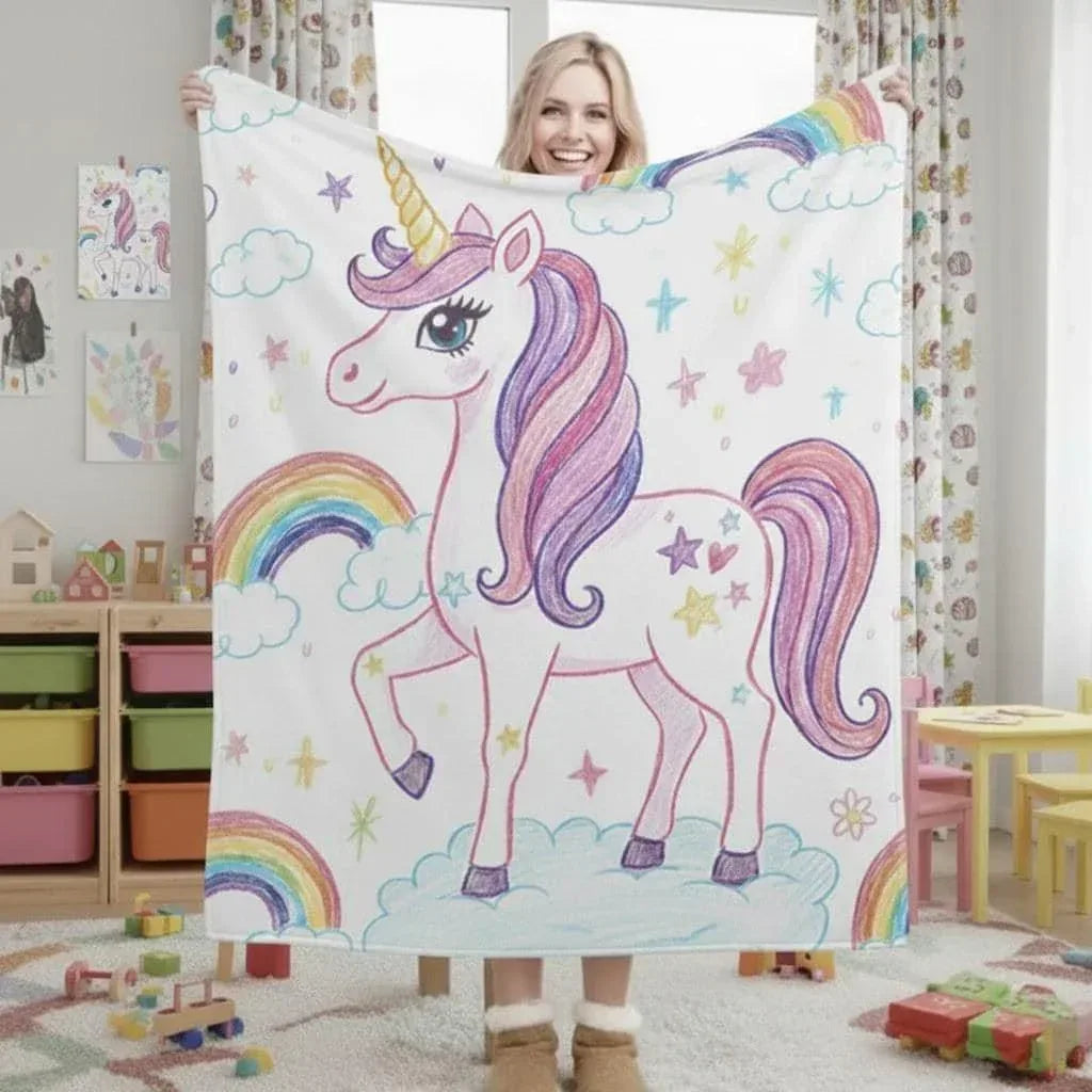 Personalized Picture Blanket | Custom Photo & Kids Drawing Art Fleece Throw Gift