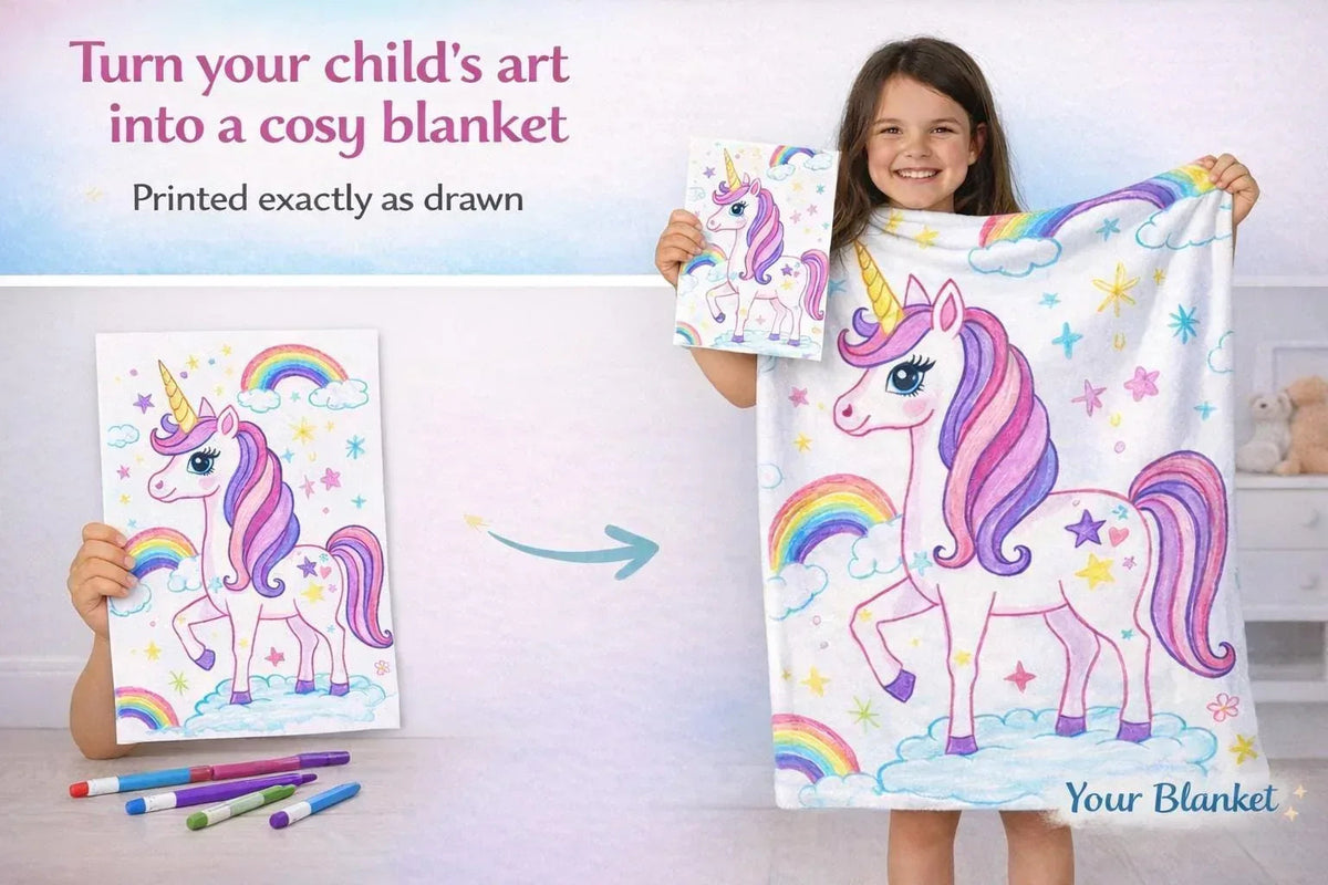 Personalized Picture Blanket | Custom Photo & Kids Drawing Art Fleece Throw Gift