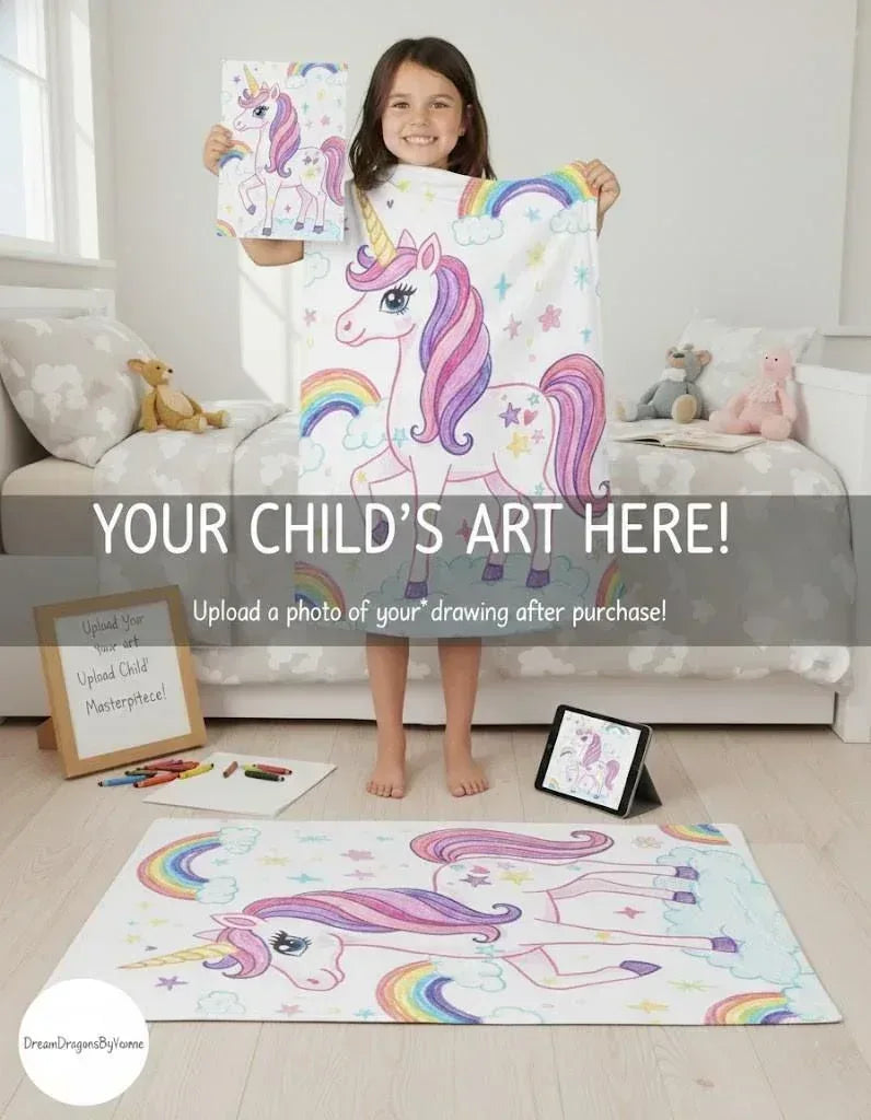 Personalized Picture Blanket | Custom Photo & Kids Drawing Art Fleece Throw Gift