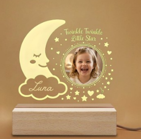 Personalized Twinkle Little Star Baby Photo Night Light | Moon, Stars, and Name | Custom Nursery Gift