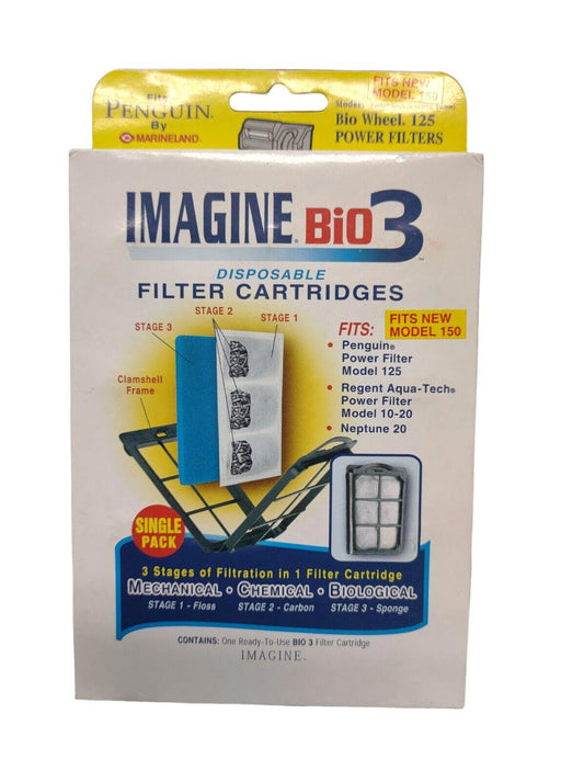 Imagine Bio3 disposable filter cartridges for water filtration, featuring three stages of filtration.
