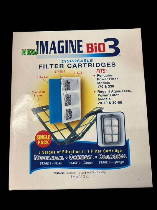 Imagine Bio3 filter cartridges for Penguin and Aqua-Tech filter models, featuring three stages of filtration.