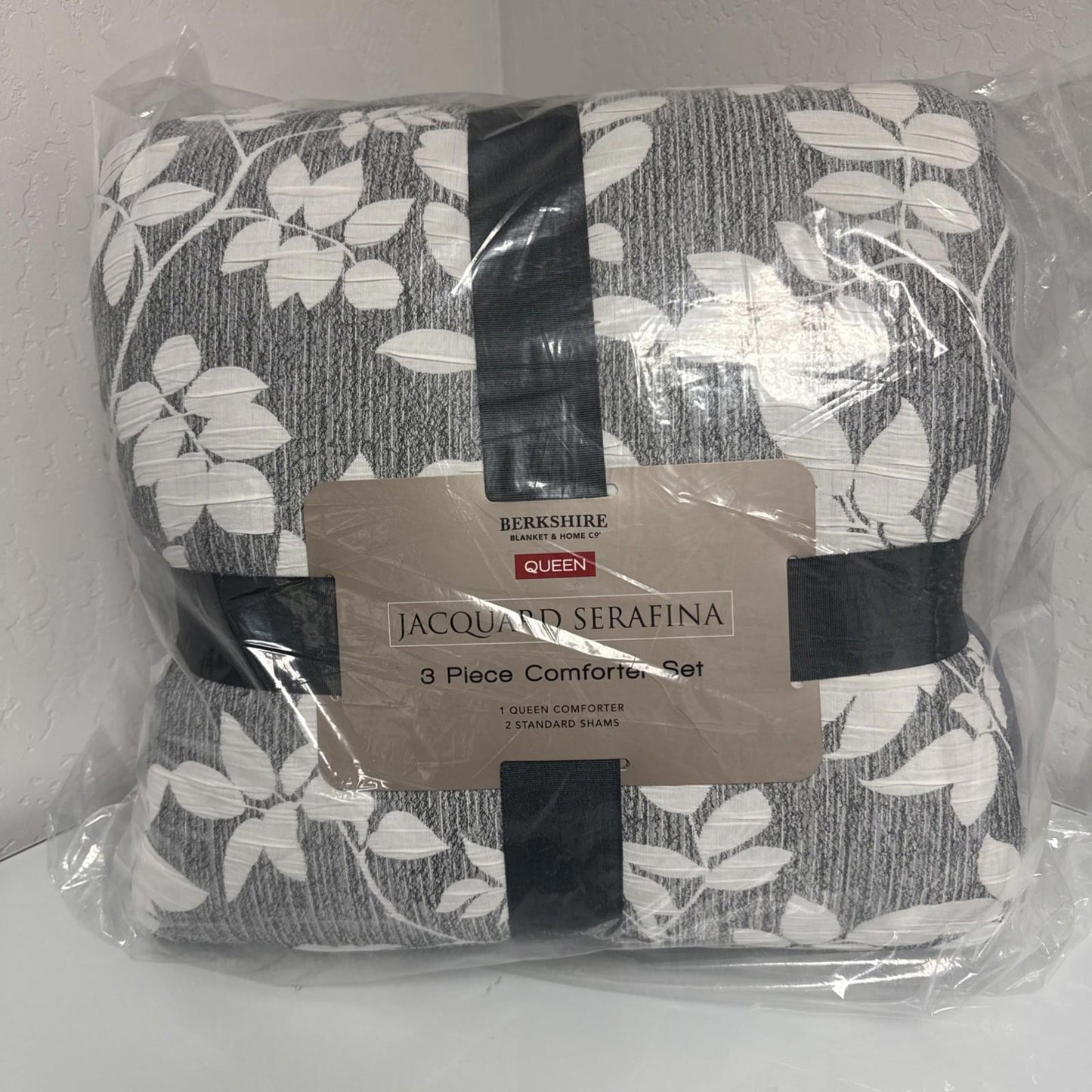 Jacquard Serafina 5 Piece Comforter Set featuring a floral design in gray and white.
