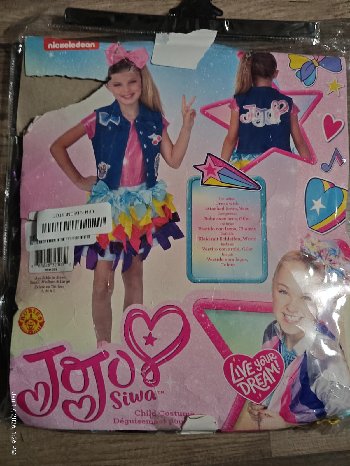 JoJo Siwa children's costume featuring colorful skirt and vest with star designs.