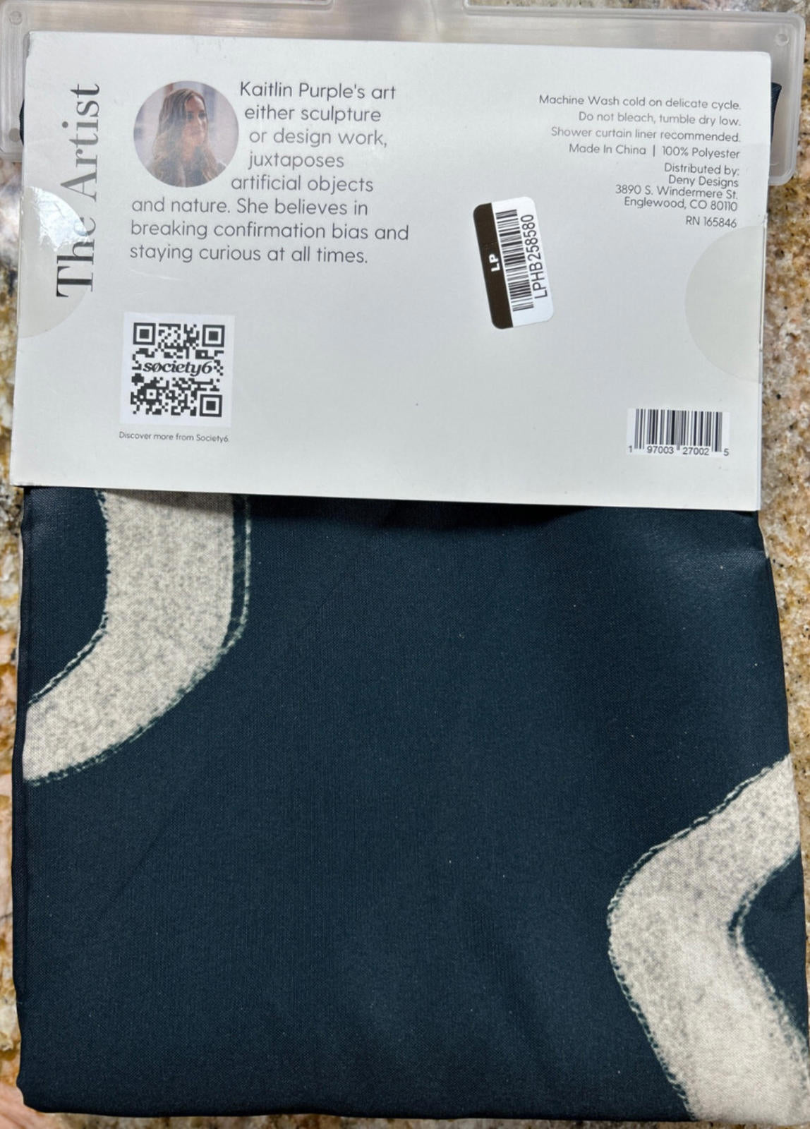 Kaitlin Purple's art fabric featuring abstract design in navy and cream colors.