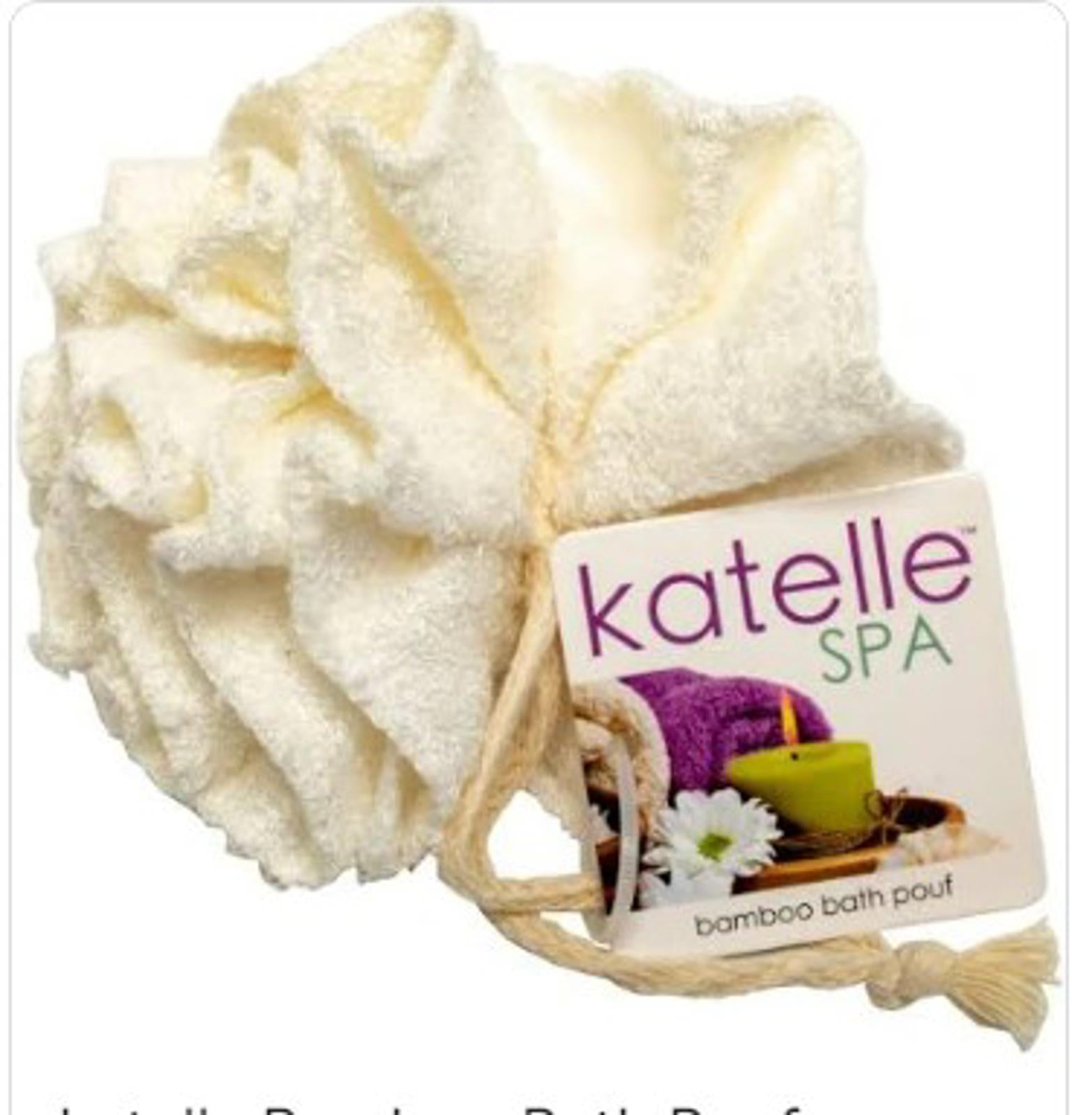 Katelle Spa bamboo bath pouf in soft white color, perfect for gentle exfoliation.