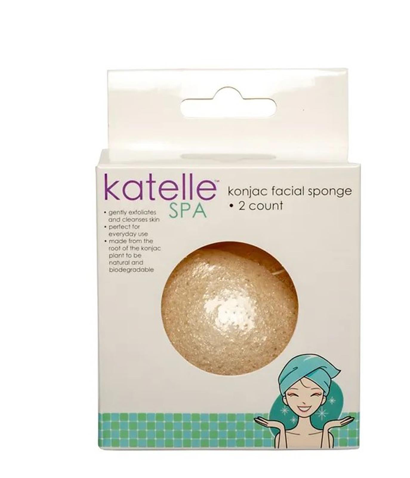 Katelle Spa konjac facial sponge set, featuring two natural sponges for gentle cleansing.