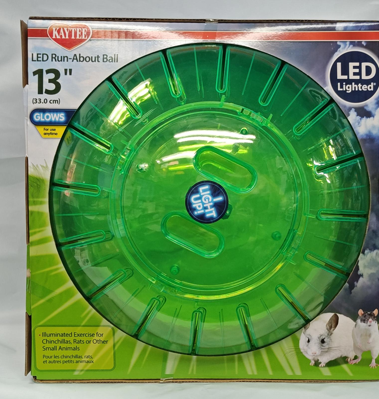 Kaytee LED Run-About Ball in green, 13 inches, designed for small pets with glowing feature.