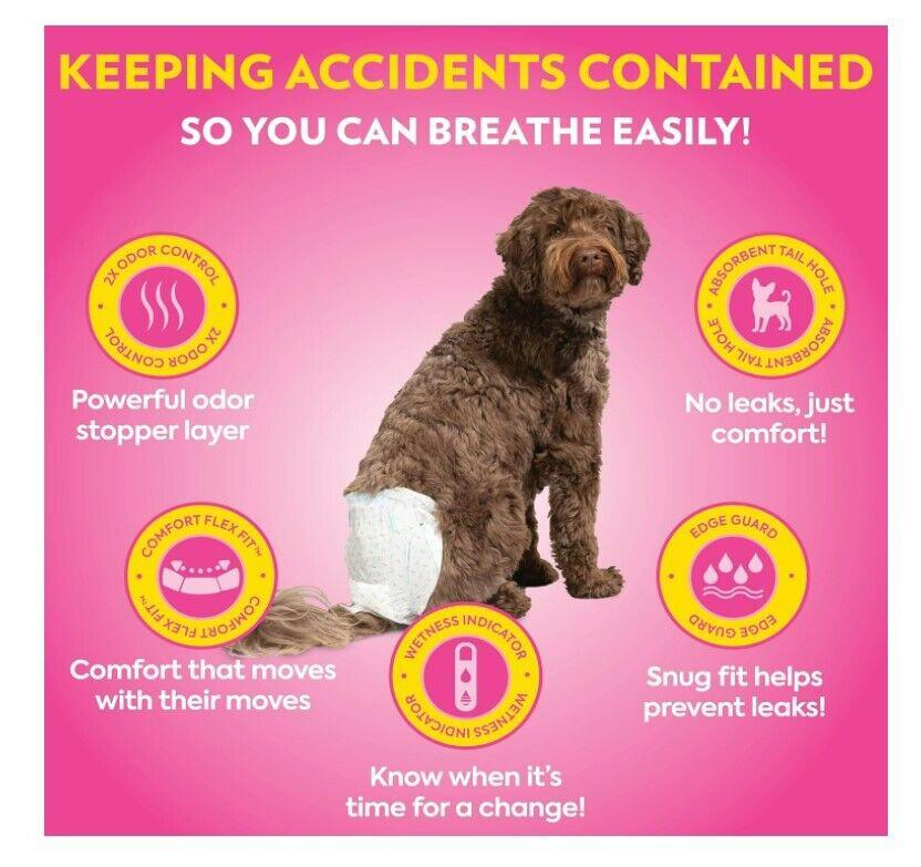 Keeping Accidents Contained dog diaper features powerful odor stopper and snug fit for comfort.