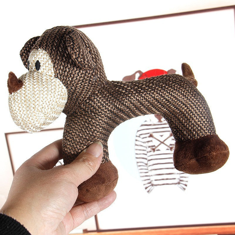 Knitted Dog Toy features a brown color and plush texture, perfect for playful pets.