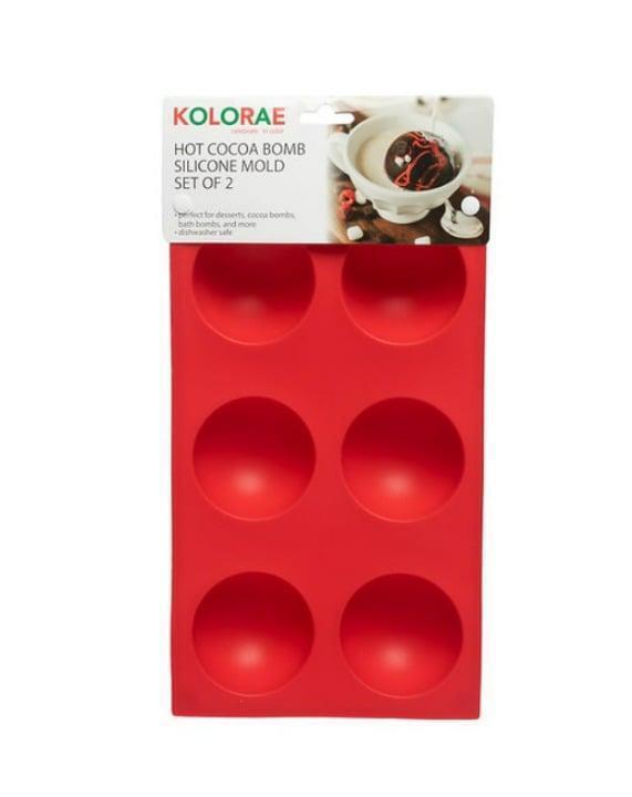Kolorae hot cocoa bomb silicone mold set of 2 in red, featuring six round cavities for making cocoa bombs.