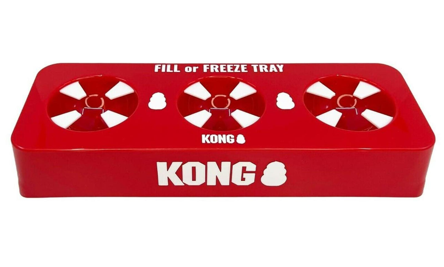 KONG Freeze Tray in red with three compartments for filling and freezing pet treats.