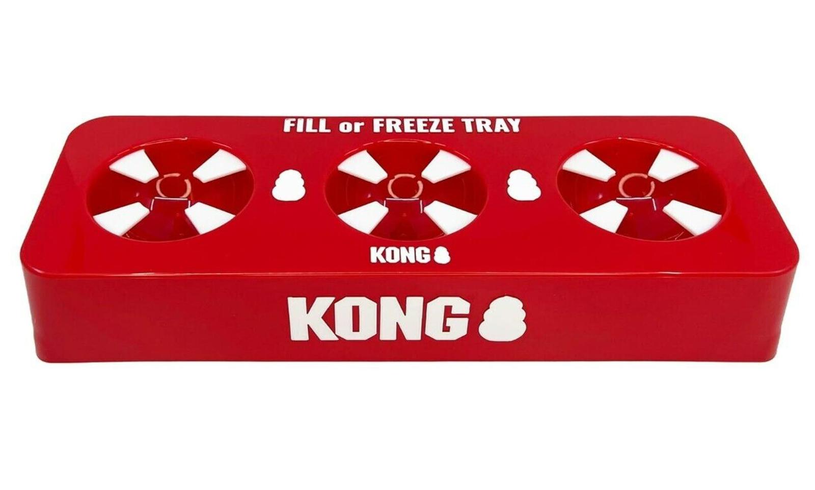 KONG Freeze Tray in red with three compartments for filling and freezing pet treats.