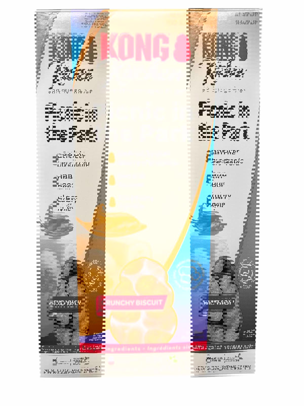 KONG Kitchen Picnic in the Park crunchy biscuits with peanut butter, banana, and blueberry flavors.