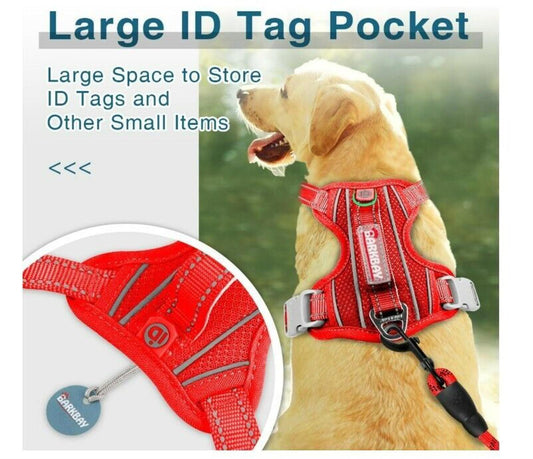 Large ID Tag Pocket harness in red, designed for storing ID tags and small items securely.