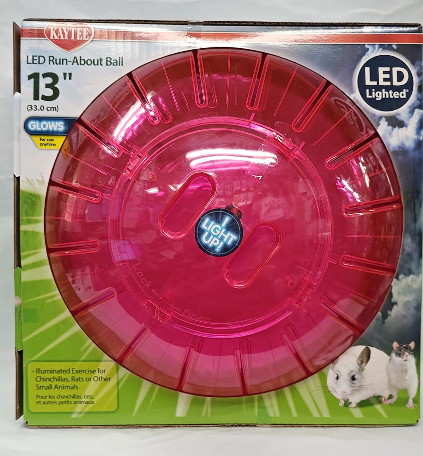 LED Run-About Ball in vibrant pink color, 13 inches, designed for small pets to exercise and play.