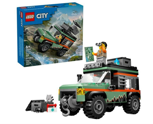 LEGO City off-road vehicle set featuring a green truck with a roof rack and explorer figure.