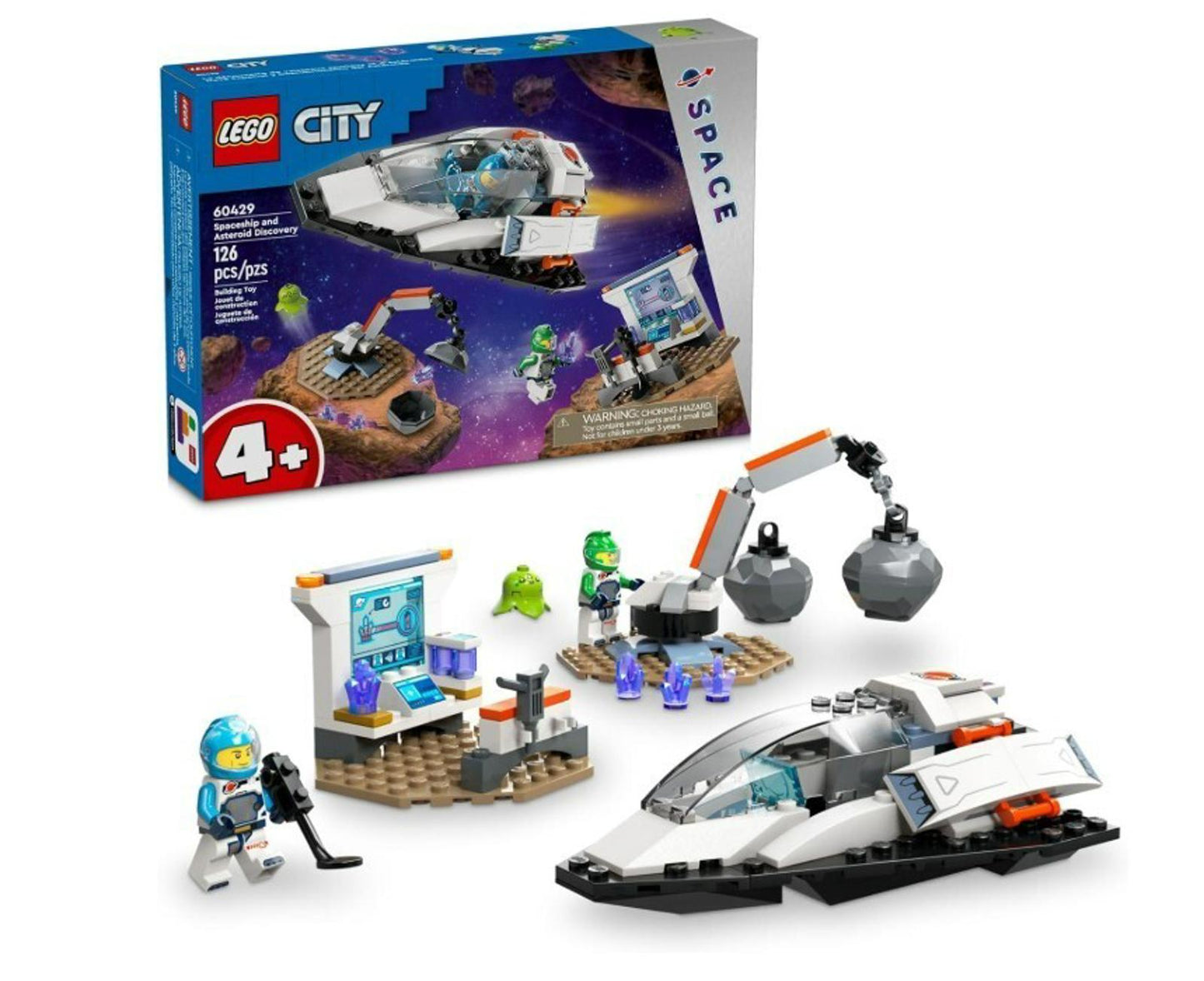 LEGO City Space set featuring a spaceship, alien figures, and a space station for imaginative play.