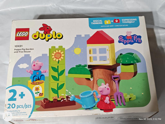 LEGO Duplo Peppa Pig Garden and Tree House set with colorful building blocks and characters.