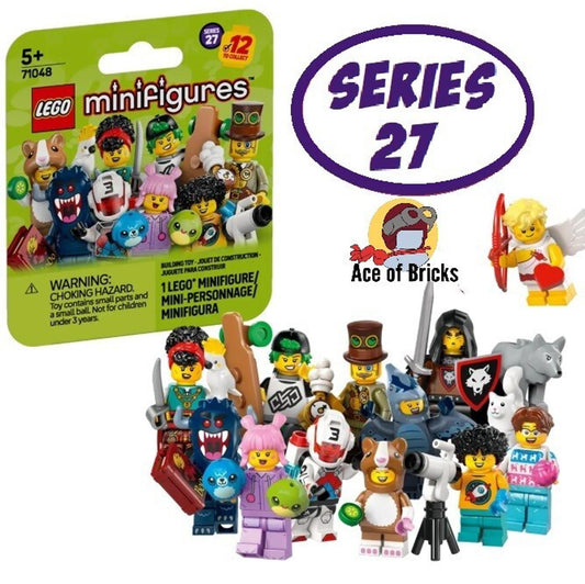 LEGO Minifigures Series 27 featuring a variety of characters including monsters and heroes.