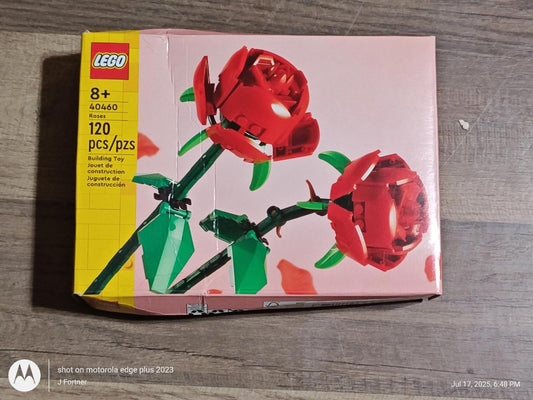 LEGO Roses set featuring vibrant red flowers and green leaves, ideal for creative building.