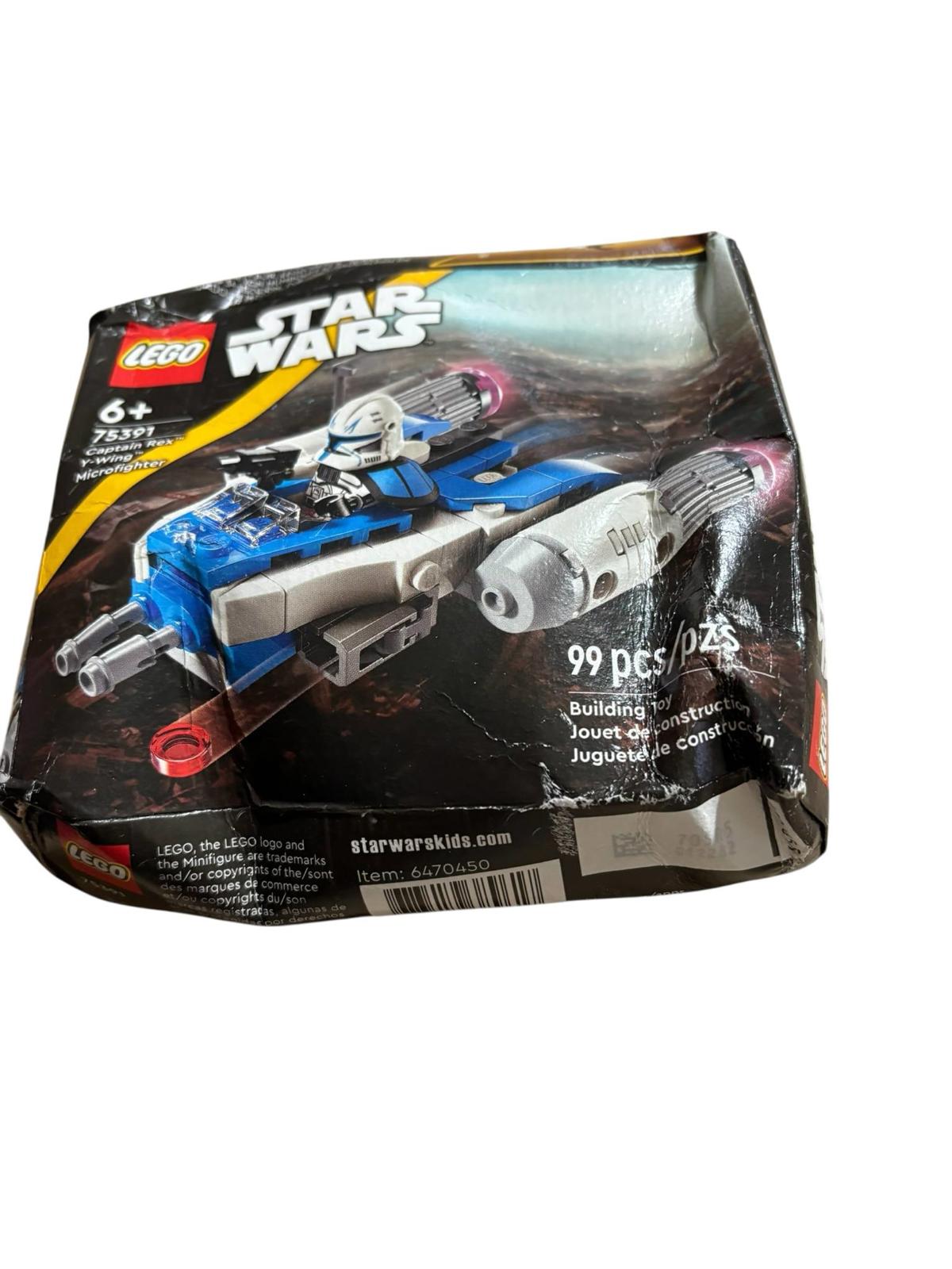 LEGO Star Wars set featuring a blue spaceship with detailed design and 99 pieces.