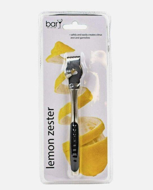 Lemon zester with a stainless steel blade and ergonomic handle for easy zesting.