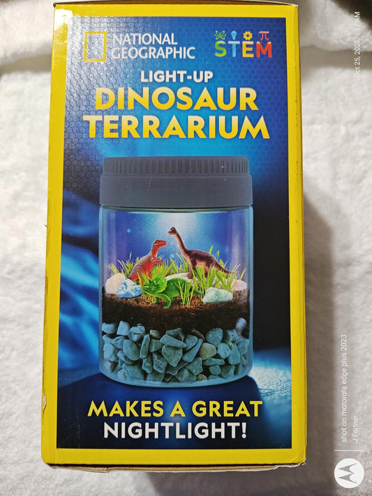 Light-Up Dinosaur Terrarium featuring colorful dinosaurs and decorative stones, perfect as a nightlight.