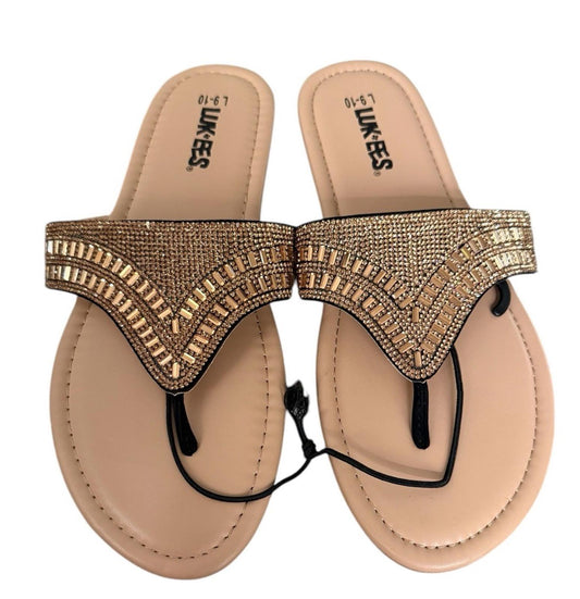 Lina Bees embellished sandals featuring a stylish gold design and comfortable sole.