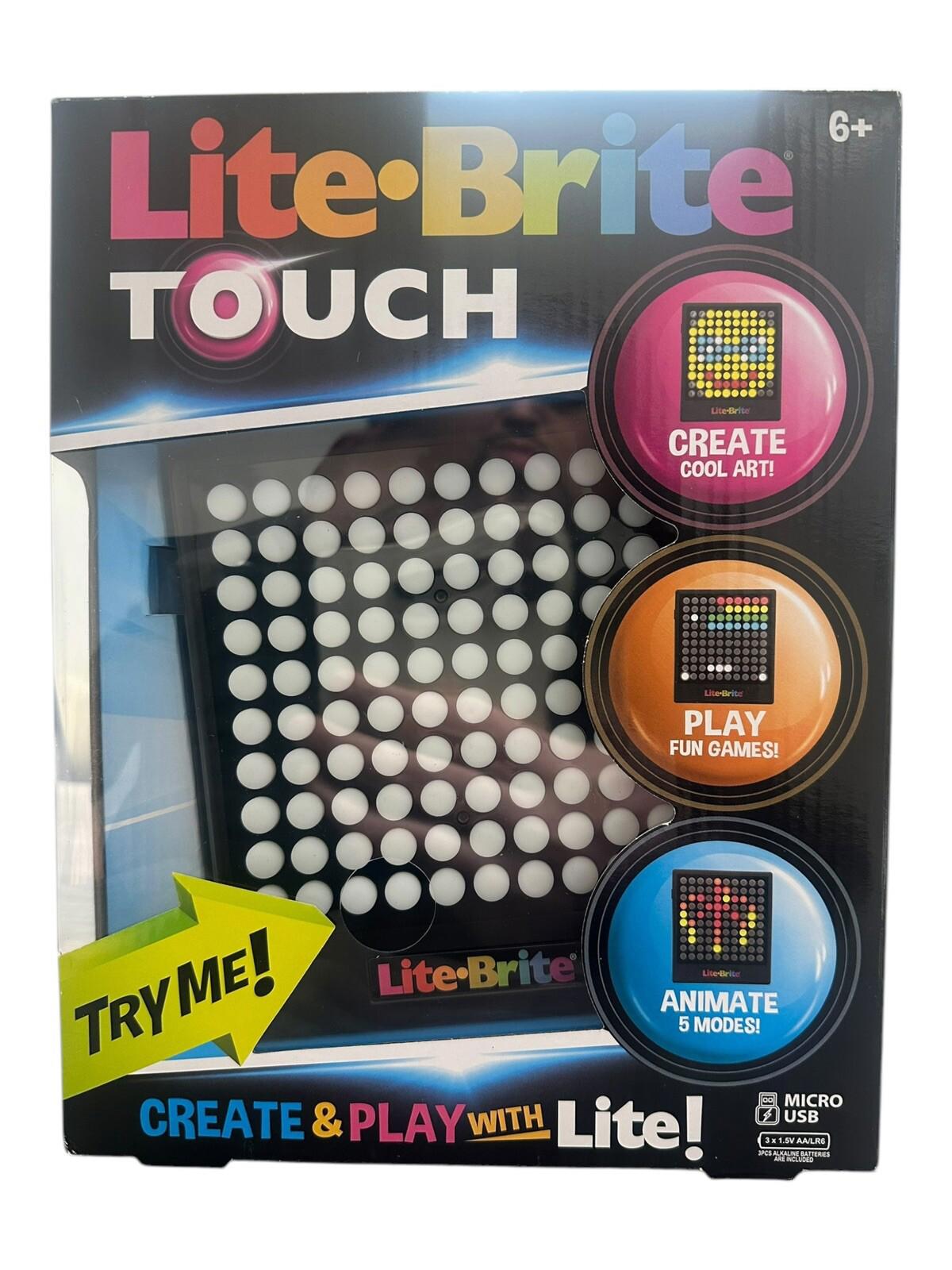 Lite-Brite Touch set featuring colorful buttons for creating art and playing games.