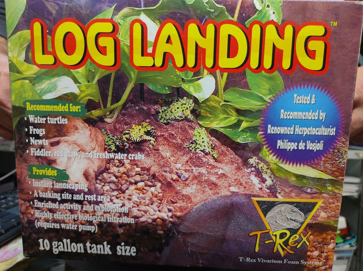 Log Landing habitat for turtles featuring a natural log design and moss accents.