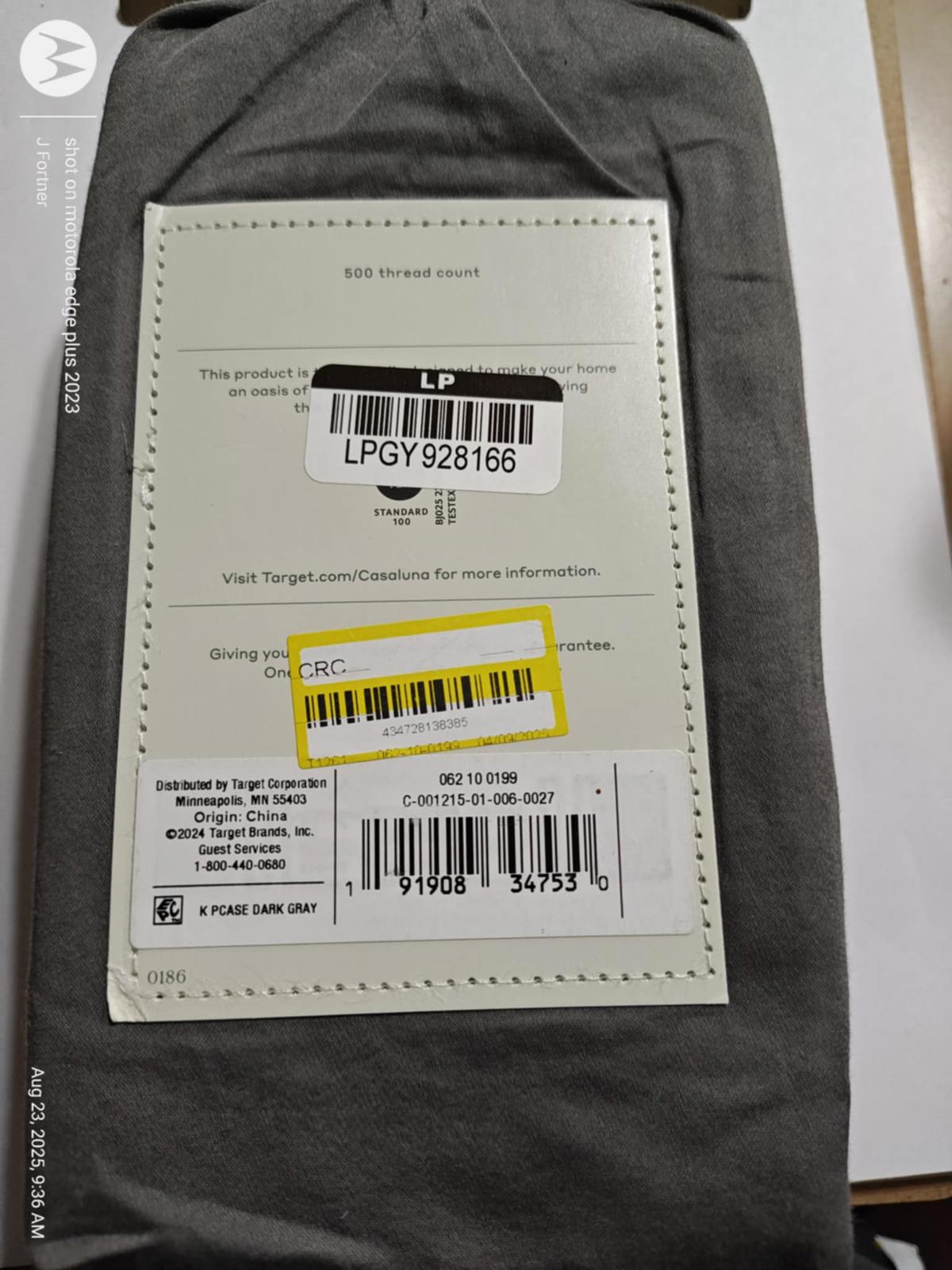 LPGY 928166 product packaging with barcode and label details.