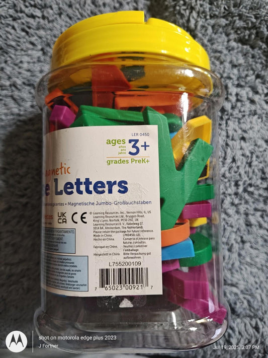Magnetic Foam Letters set in a clear jar, featuring colorful letters for educational play.