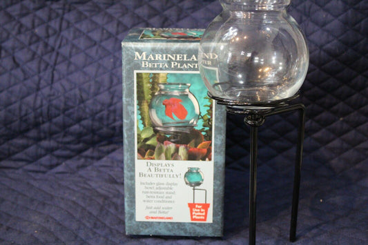 Marineland Betta Plant Kit with glass bowl and stand, ideal for betta fish habitats.