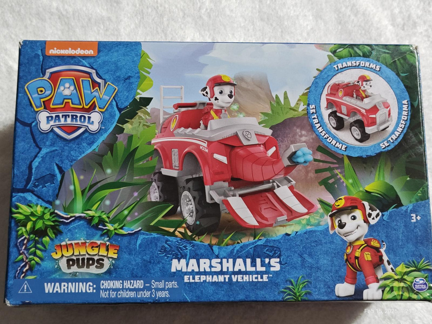 Marshall's Elephant Vehicle from Paw Patrol features a red design with jungle-themed elements.
