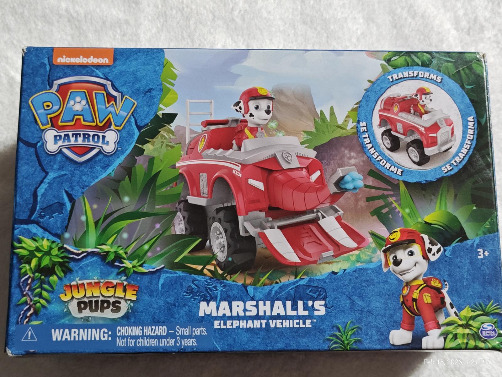 Marshall's Elephant Vehicle from Paw Patrol features a red design with jungle-themed elements.